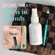 Load image into Gallery viewer, Spray bottle labeled 'we love eyes' with a checkered towel and fork on a gray background.