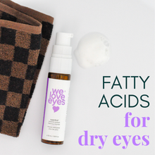 Load image into Gallery viewer, Bottle of 'we love eyes' product with a checkered towel on a white background, text 'Fatty Acids for dry eyes' displayed.