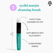 Load image into Gallery viewer, Eyelid margin cleansing brush with features labeled on a white background