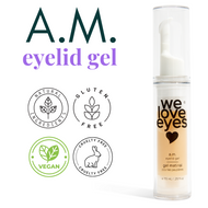 AM EYELID GEL EYE SAFE EYE CREAM morning eye care Vit-A-Like active Retinol alternative Botanical retinol botanical actives eye hydration fine lines dark circles puffy eyes ocular health We Love Eyes eye care routine