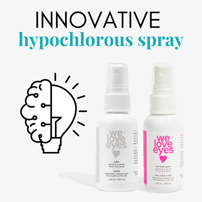 Innovative Natural Dry Eye Management with CALM and TEA TREE WATER Eyelid & Eyelash 0.012% Hypochlorous (HOCl) Cleansing Sprays