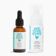 Load image into Gallery viewer, Bottle and packaging of 'we love eyes' tea tree eyelid &amp; eyelash foam cleanser on a white background
