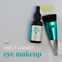 Load image into Gallery viewer, We Love Eyes eye makeup remover bottle with applicator on a light gray background

