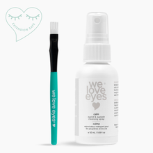 Load image into Gallery viewer, We Love Eyes eyelash and eyelash cleansing spray bottle with applicator on a white background
