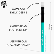 Load image into Gallery viewer, Eyelash cleaning brush with text describing its features on a white background
