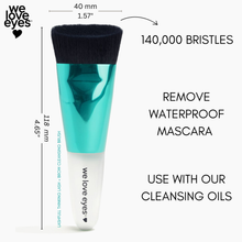 Load image into Gallery viewer, Makeup brush with teal handle and black bristle head, labeled 'we love eyes', on a white background.

