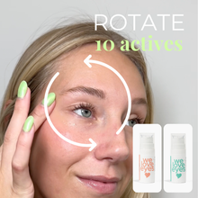 Load image into Gallery viewer, Woman applying eye cream with product packaging labeled '10 actives' on a plain background
